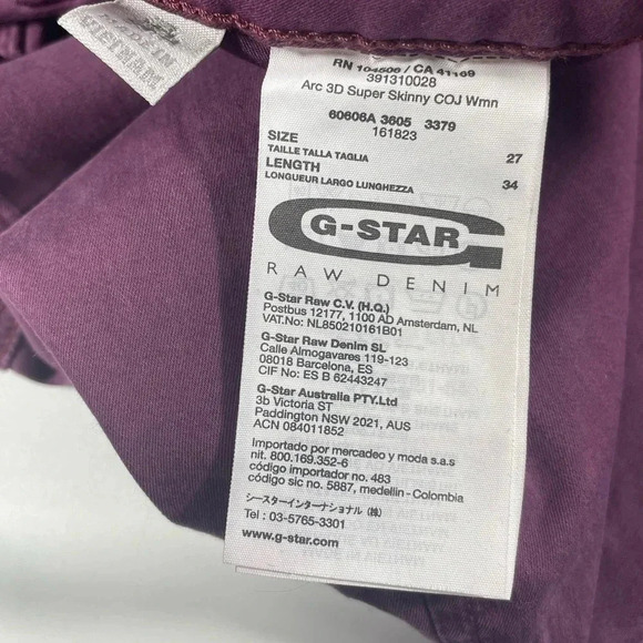 G-Star Arc 3d Super  Skinny Purple Size 27 - Picture 12 of 13